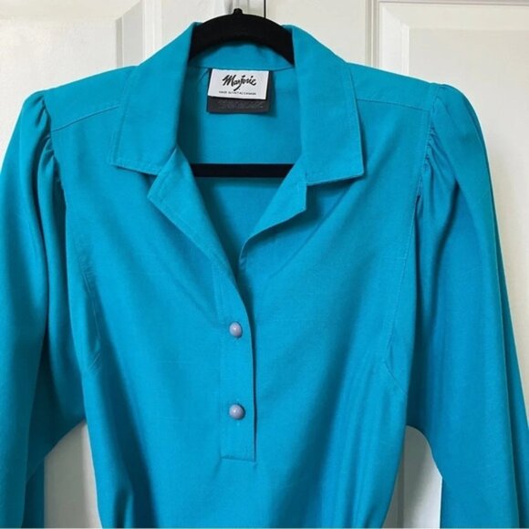 Vintage 80s Marjorie Bright Blue Midi Dress - Picture 7 of 7